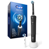 Oral-B Pro 500 Rechargeable Electric Toothbrush with Two Brush Heads - Black-Includes one (1) Oral-B Pro 500+ Electric Toothbrush, one (1) Cross Action Replacement Brush Head, one (1) Sensitive Gum Care Replacement Brush Head, one (1) Charger