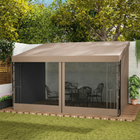 Outsunny 10 ft W x 13 ft L Wall Mounted Pergola Gazebo with Curtains and Nettings - Khaki-Detachable two curtains and two nettings can block wind and provide a privacy space