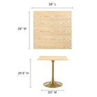 Modway Lippa 28" Square Wood Dining Table - Gold Natural-Wood Grain Veneer and MDF Tabletop
