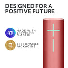 Ultimate Ears BOOM 4 Portable Waterproof Bluetooth Speaker - Red-The plastic parts in the Ultimate Ears BOOM 4 wireless Bluetooth speaker include a minimum of 52% post-consumer recycled plastic by weight