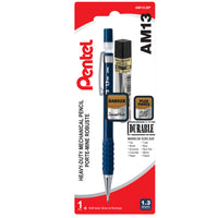 Pentel AM13 Heavy Duty Mechanical Pencil and Lead Refill - 1.3mm - HB-Marks on tile, wood, drywall, concrete and paper. Not recommended for use on non-absorbent surfaces such as glass, plastic and some metals