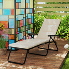 Outsunny Folding Lounge Chair with Cushion - Adjustable Back - Beige-Foldable and space-saving design for quick transport and storage