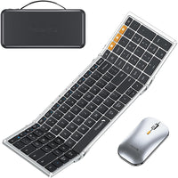 ProtoArc Foldable Bluetooth Keyboard and Mouse Combo - Black/Silver-Full-Size Productivity On The Go: A 105-key folding keyboard delivers a true desktop experience with dedicated function/number pads—ideal for spreadsheets, coding, or data entry anywhere