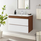 Modway Render 30" Wall-Mount Bathroom Vanity - White/Walnut/White-Walnut Grain Vanity