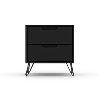 Manhattan Comfort Rockefeller 20.08" Mid-Century Modern 2-Drawer Nightstand - Black-Mid-Century Modern Nightstand for Bedroom and Living Room Use