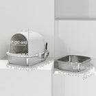 PawHut Enclosed Stainless Steel Cat Litter Box with Scoop-Colour: White, Silver 