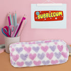 Fashion Stationery Hearts Plush Pencil Case - 7.87" L x 3.14" W x 3.14" H - White-Secure zipped compartment