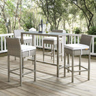 Modway Conduit Outdoor Patio Wicker Rattan Bar Stool - Light Gray White - Set of 4-Powder-Coated Aluminum Frame