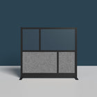 Luxor Modular Wall - 53" W x 48" H - Segmented Black Frame, Frosted Acrylic, Cool Grey PET-Integrates with the Room Divider System for scalable layouts