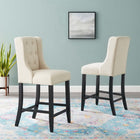 Modway Baronet Upholstered Fabric Counter Bar Stool - Beige - Set of 2-Soft Polyester Fabric Upholstery