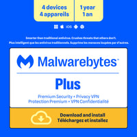 Malwarebytes Standard Premium Security + Privacy VPN - 4 Device - 1 Year Subscription [Digital Download]-Valid email address must be provided at checkout