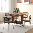 HOMCOM 51" Mobile Wheel Drop Leaf Folding Dining Table with Storage Shelf for 6 - Rustic Brown-Hidden central storage shelf keeps essentials organized