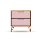Manhattan Comfort Rockefeller 20.08" Mid-Century Modern 2-Drawer Nightstand - Nature/Rose Pink-Mid-Century Modern Nightstand for Bedroom and Living Room Use