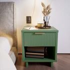 Manhattan Comfort Granville 18.11" Modern 1-Drawer Nightstand - Sage Green-Includes 1 Full Extension Drawers with Top Drawer Designed in Vertical Textured Ribbed Lines Made from Solid Wood