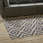 Modway Jagged Geometric Diamond Trellis Indoor/Outdoor Area Rug - 5 ft W x 8 ft L - Grey/Beige-Gripping Rubber Underside 