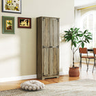 HOMCOM 67" H Farmhouse Pantry Cabinet - Distressed Grey-Functional storage cabinet features six tiers and two doors 