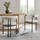 Modway Turin Curved Back Boucle and Metal Dining Accent Chair - Black/Pearl-Powder-Coated Metal Frame