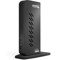 Plugable USB 3.0 USB-C Dual-Flexible Expandability-This USB laptop dock provides dual HDMI or DisplayPort video outputs, wired Gigabit Ethernet, 3.5mm combination audio jack, and six USB 3.0 ports. Includes both USB 3.0 and USB-C cables for flexible host connectivity