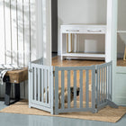 PawHut 4 Panel Foldable Dog Gate with Door - Grey-It has four panels fixed together with hinges 
