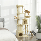PawHut 67" Large Cat Tower with 7 Scratching Posts - Beige-Multi-level design with a ladder creates an easy climbing path for kittens
