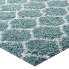 Modway Solvea Moroccan Trellis Shag Area Rug - 8 ft W x 10 ft L - Aqua Blue/Ivory-Stain Resistant / Easy To Clean