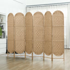 HOMCOM 6 Panel Arched Top Woven Freestanding Room Divider for Bedroom - Natural Wood-Crafted from lightweight paper rope, allowing for effortless moving 
