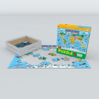 Eurographics Map of the World Illustrated Puzzle - 100 Pieces-European blue board