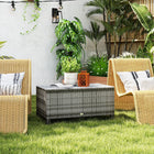 Outsunny Rattan Coffee Table with Tempered Glass Top Outdoor Garden Patio - Grey-Made from solid steel pipe and PE rattan in excellent craftsmanship