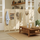 HOMCOM 6 Panel Freestanding Room Divider with Pegboard Display for Home Office - Natural Wood-Pegboard details and X-shaped accents add a classic touch 
