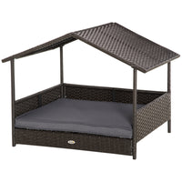 PawHut Wicker Dog House with Removable Cushion - Grey-Classic dark coffee colour with elegant design, this pet house brings modern style to your indoor and outdoor space 