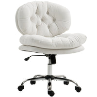 HOMCOM Armless Office Desk Chair with Padded Seat - White-Curved back with button tufted design adds a touch of elegance