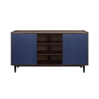 Manhattan Comfort Duane 59.05" Mid-Century Modern Sideboard - Dark Brown and Navy Blue-Mid-Century Modern Sideboard and Buffet Stand for Dining Room and Living Room Use