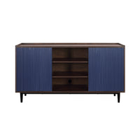 Manhattan Comfort Duane 59.05" Mid-Century Modern Sideboard - Dark Brown and Navy Blue-Mid-Century Modern Sideboard and Buffet Stand for Dining Room and Living Room Use