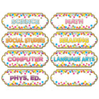 Ashley Productions Magnetic Die-Cut Timesavers & Labels - Confetti Classroom Subjects - 8 Per Pack - 6 Pack-Use to keep track of work, names, assignments, jobs, goals, birthdays, special dates, notes, and more