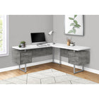 Monarch Specialties 7618 70" Computer Desk - White/ Concrete/ Silver Metal/ L/R-Extra-large, floating desktop in a white finish frees the tops of the grey concrete-look drawer units to be used as additional surfaces
