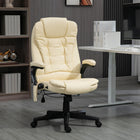 HOMCOM Faux Leather Executive Heated Massage Office Chair - Beige-Thick padded faux leather upholstery, manual tilt locking function for ultimate comfort