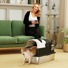 PawHut XL Stainless Steel Panda Style Cat Litter Box with Lid and Scoop-Smooth stainless steel cat litter box resists stains and cleans up fast 