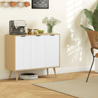 HOMCOM Modern 36" L Sideboard Buffet Cabinet - Natural Wood-Embossed chevron pattern on the door panels for a cool stand-out look