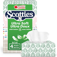 Scotties Ultra Soft 3-Ply Facial Tissue with Aloe & Vitamin E - 4 Pack-Luxurious 3-Ply Tissues: Designed for softness and absorbency, these tissues are perfect for those who value comfort