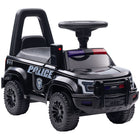Aosom Kids Sliding Ride-On Police Car with Under Seat Storage - Black-Foot-to-floor construction, excellent for sliding toys 
