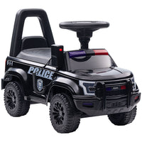 Aosom Kids Sliding Ride-On Police Car with Under Seat Storage - Black-Foot-to-floor construction, excellent for sliding toys 