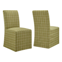 Modway Aster Linen Cotton Blend Slipcovered Dining Chairs - Artichoke Windowpane Check - 2 Pack-Set Of 2 Armless Dining Chairs