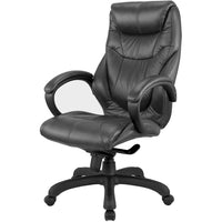 Nicer Furniture Genuine Leather High Back Executive Chair - Black-Crafted with the finest grain genuine cow leather on the surface of the seat and back cushion