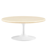 Modway Lippa 36" Round Faux Travertine Coffee Table - White Travertine-Artificial Travertine