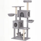 PawHut 66" Cat Tree with 2 Condos and Big Hammocks - Light Grey-This multi-level cat tower with two condos offers endless fun and exploration 
