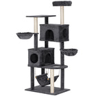 PawHut 66" Cat Tree with 2 Condos and Big Hammocks - Dark Grey-This multi-level cat tower with two condos offers endless fun and exploration 