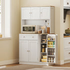 HOMCOM 68" H Cabinet with Charging Station - White-Spacious countertop with built-in power strip for charging devices 