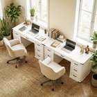 HOMCOM 55" Farmhouse Executive Desk with Drawers - White Wood Grain-Anti-tipping kits and non-slip foot pads ensure safety for family use