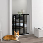 PawHut 29"-34" Pet Gate with Door Pressure Fit Dog Gate for Stairs - Black-Double locking system for extra security