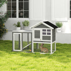 PawHut 49" Wooden Rabbit Hutch with Slant Roof and Run - Grey-Crafted from solid fir wood and steel wires for superior strength and durability 